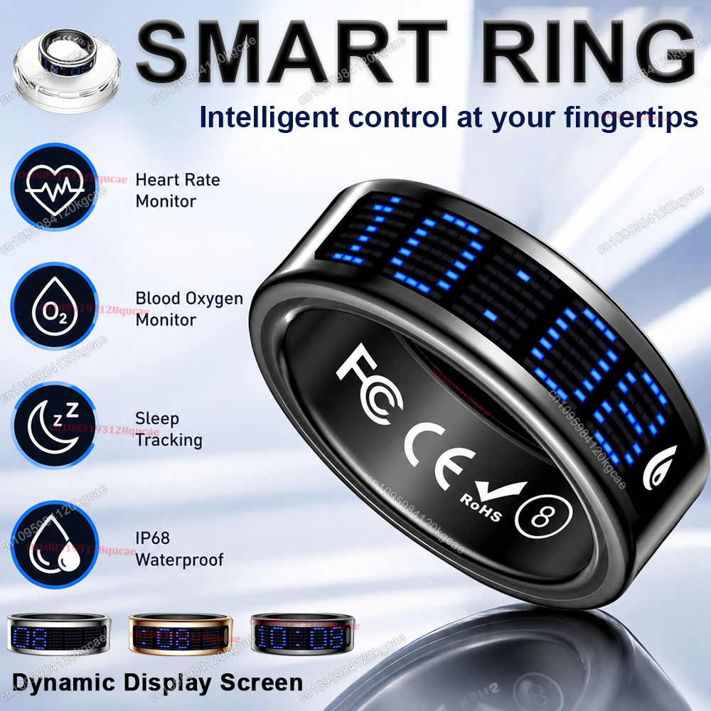 Smart Ring Health Tracker Heart Rate Sleep - Intelligenter Ring mit Display-Bildschirm, Touch-Funktion, Anruf-Erinnerung,