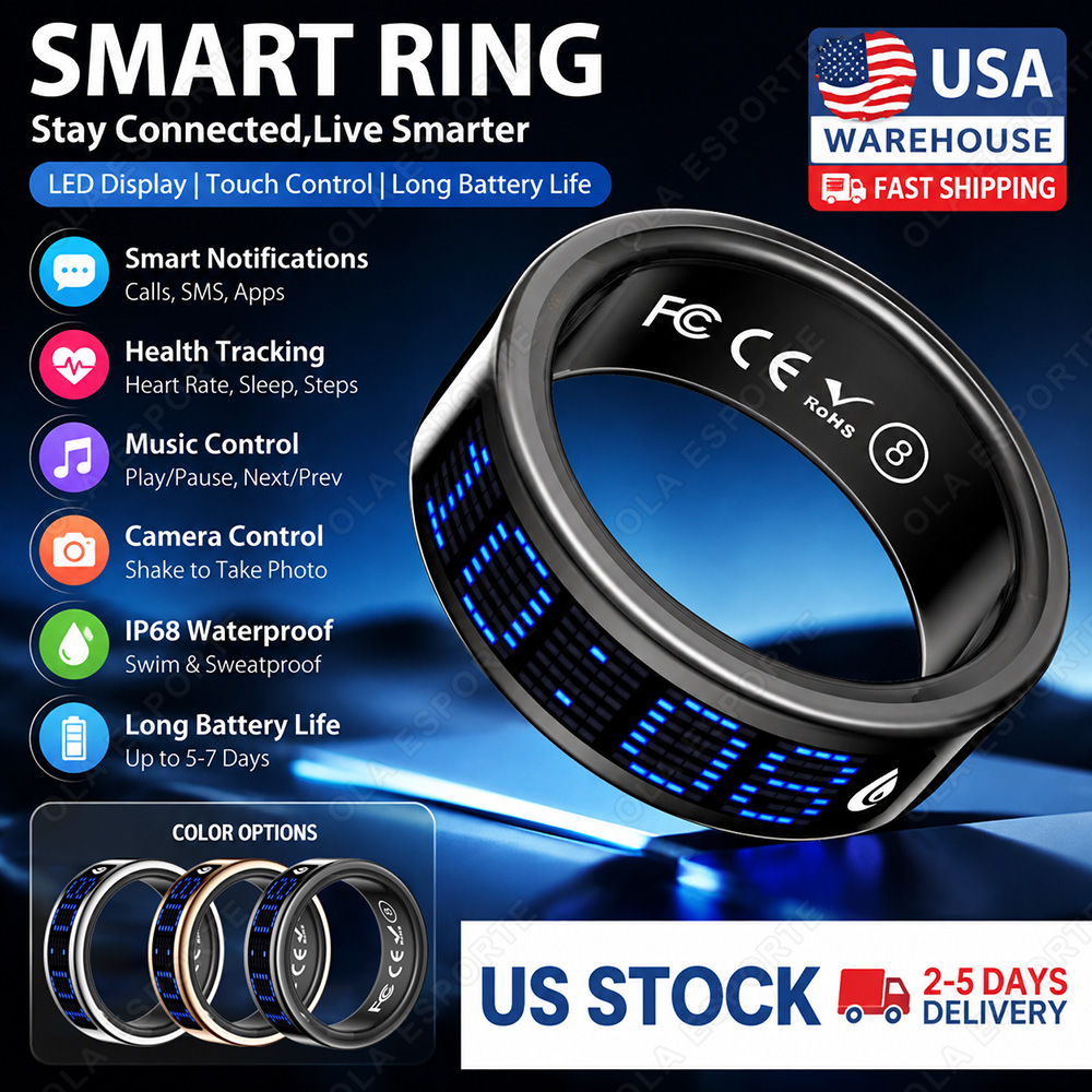 Smart Ring Step Calorie Fitness Monitor - Neuer 2026 Anruf-ID-Erinnerungs-Smartring mit Herzfrequenz- und