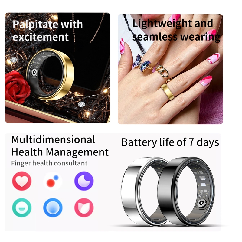 Smart Ring Step Calorie Fitness Monitor - Intelligenter Ring Gesundheits-Tracker Herzfrequenz-Blutsauerstoff-Monitor Wasserdicht Multifunktional