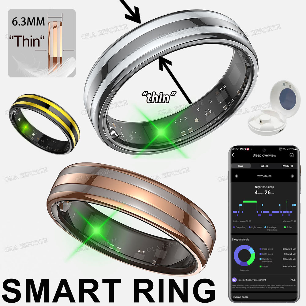 Smart Ring Health Tracker Heart Rate Sleep - Neuer Smart Ring Herzfrequenz-Stress-Temperatur-Gesundheitsmonitor Multi-Sport-Modus Wasserdicht
